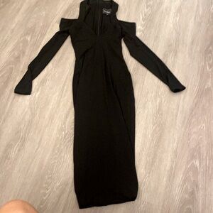 Black nookie cold shoulder bodycon sexy midi dress